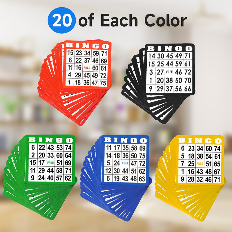 Multi-Color Bingo Cards, Bingo Sheets with Four Colors, 25 of Each Color (100-Pack)