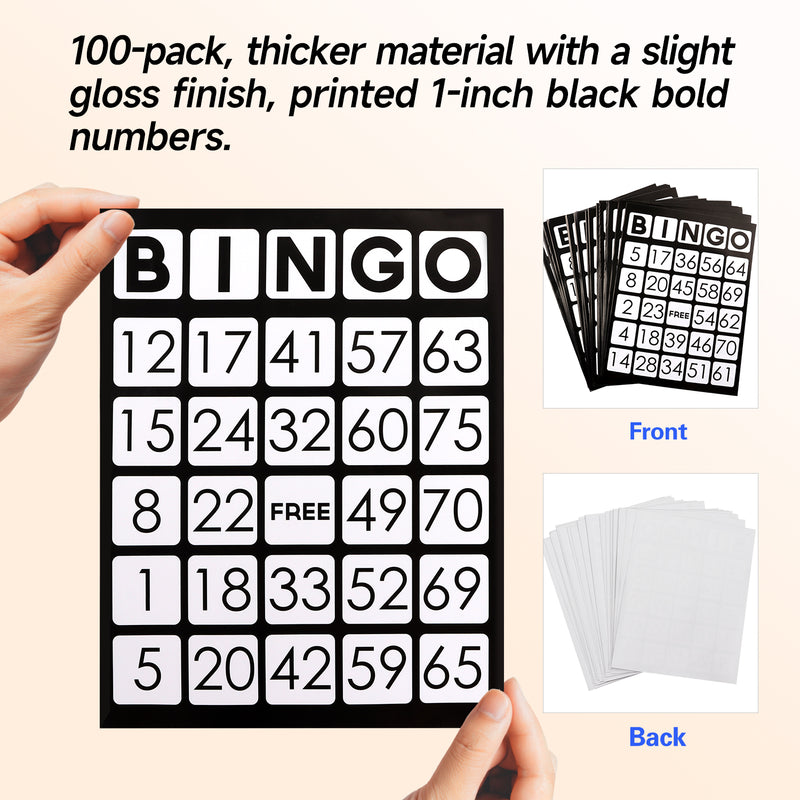 100 Pack Easy Read Jumbo Large EZ Readers Paper Bingo Game Cards for Bingo Game,Parties,Family Reunions,Each Card with Unique Numbers - Black