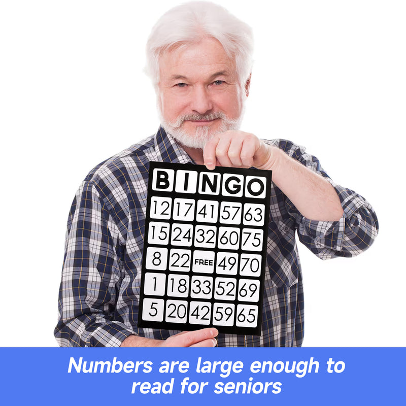 100 Pack Easy Read Jumbo Large EZ Readers Paper Bingo Game Cards for Bingo Game,Parties,Family Reunions,Each Card with Unique Numbers - Black