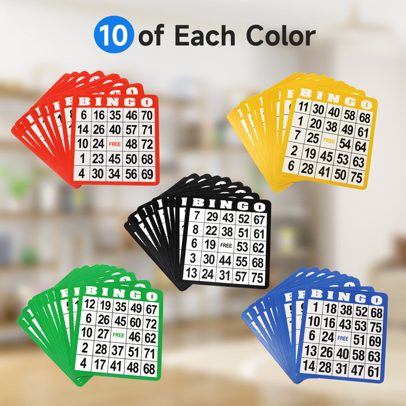 Multi-Color Bingo Cards, Bingo Sheets with Four Colors (50-Pack)