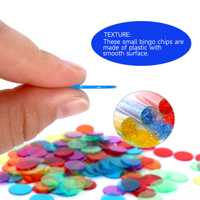 1000 Pack 3/4-inch Plastic Transparent Bingo Chips for Bingo Card, Bingo Game Party  (7 Colors)