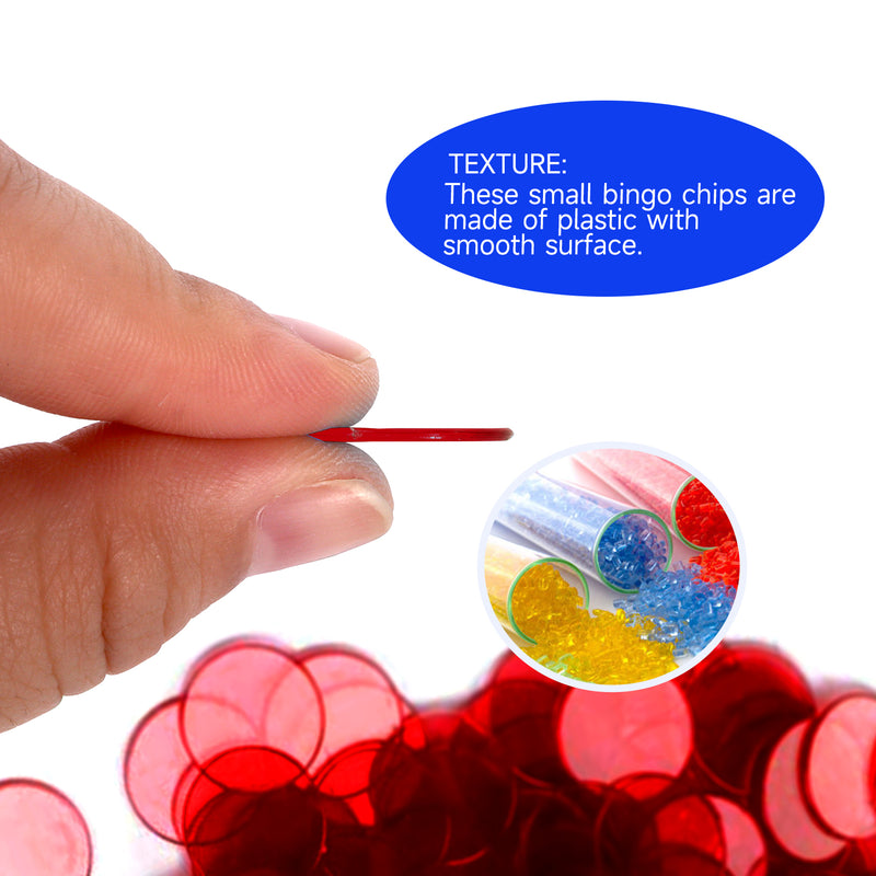 1000 Pack 3/4-inch Plastic Transparent Bingo Chips  (7 Colors)