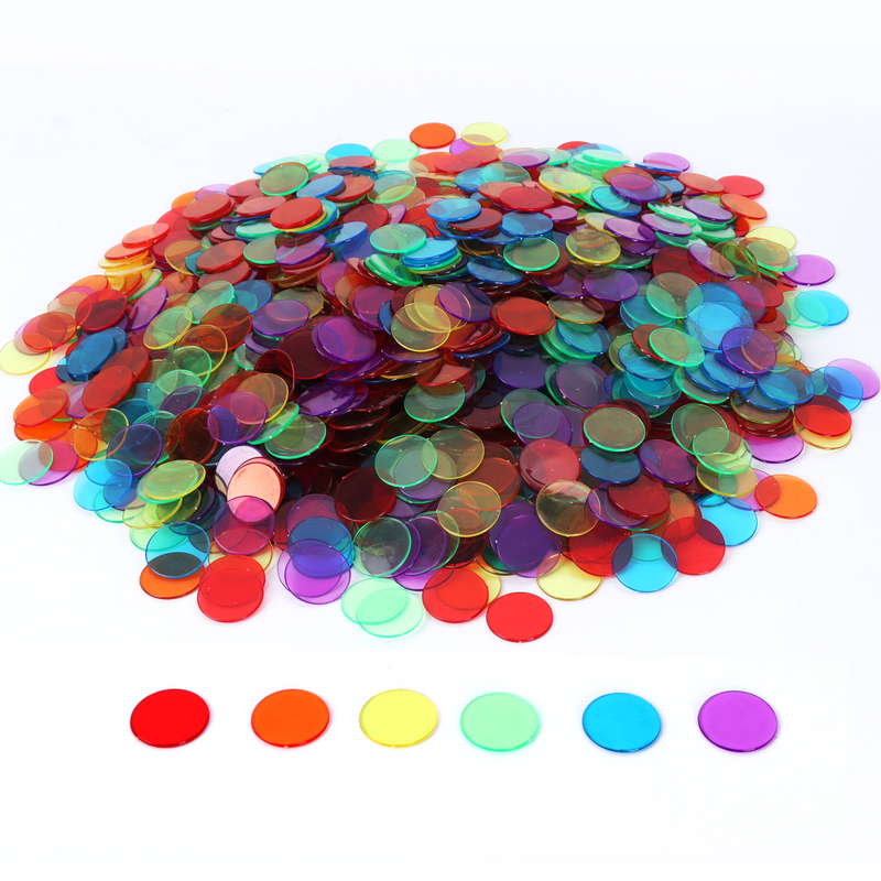 2000 Pack 3/4-inch Plastic Transparent Bingo Chips  (7 Colors)