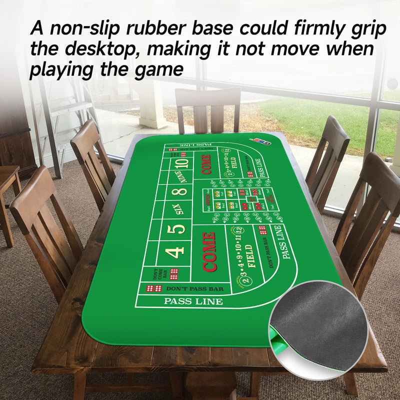 70" x 35" Casino Craps Tabletop Layout Mat with Carrying Bag, Non-Slip Rubber Layout Mat
