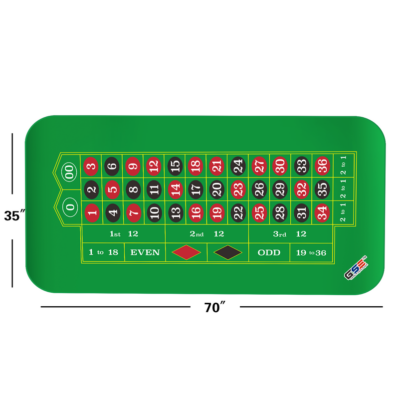 70" x 35" Casino Roulette Tabletop Layout Mat with Carrying Bag, Non-Slip Rubber Layout Mat