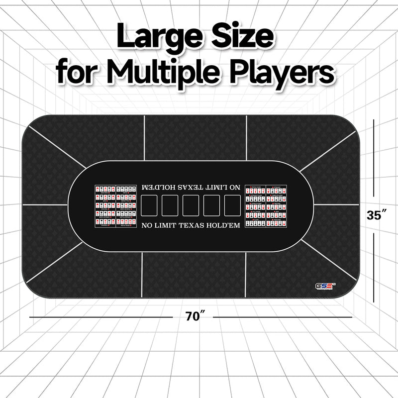 70" x 35" Casino Texas Hold'em Tabletop Layout Mat with Carrying Bag, Non-Slip Rubber Layout Mat