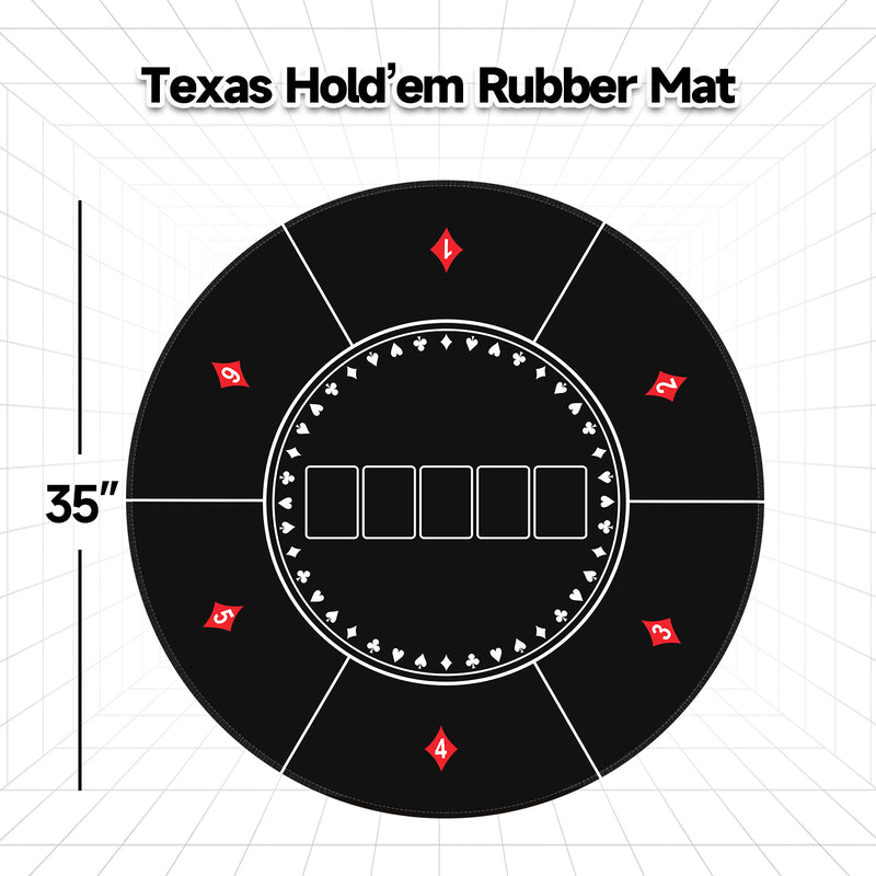 35" x 35" Round Texas Hold'em Rubber Mat with Non-Slip Rubber Backing for Parties, Casino Game