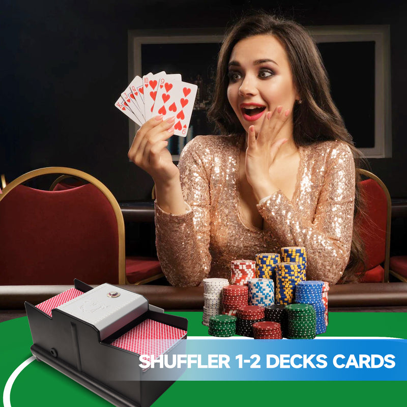 1-2 Deck Casino Automatic Card Shuffler, AC/DC-Power Electric Shuffler Machine for Playing Cards