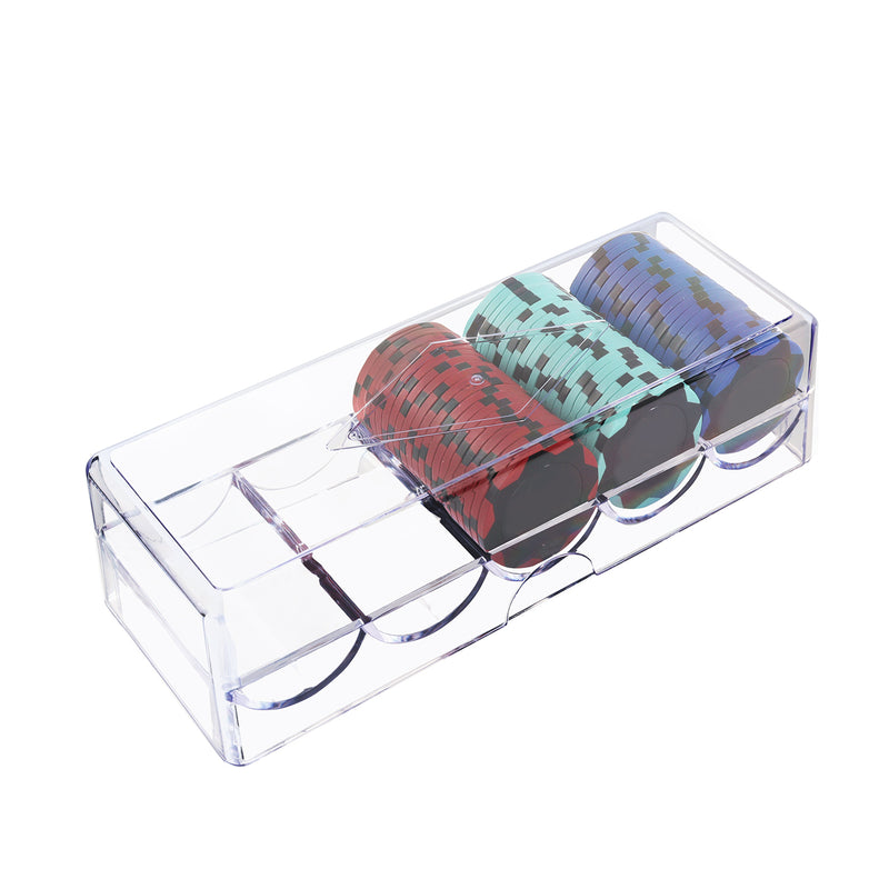 Durable Clear Acrylic Casino Chip Tray Poker Chip Rack with Lid, One Tray Holds 100 Pieces Chips - 1 Pack/5 Pack