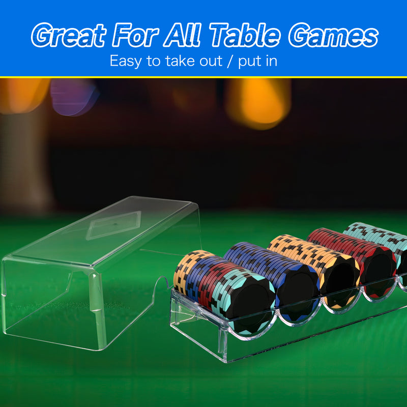 Acrylic Casino Chip Tray, Poker Chip Rack with Lid, Holds 100 Pieces Chips