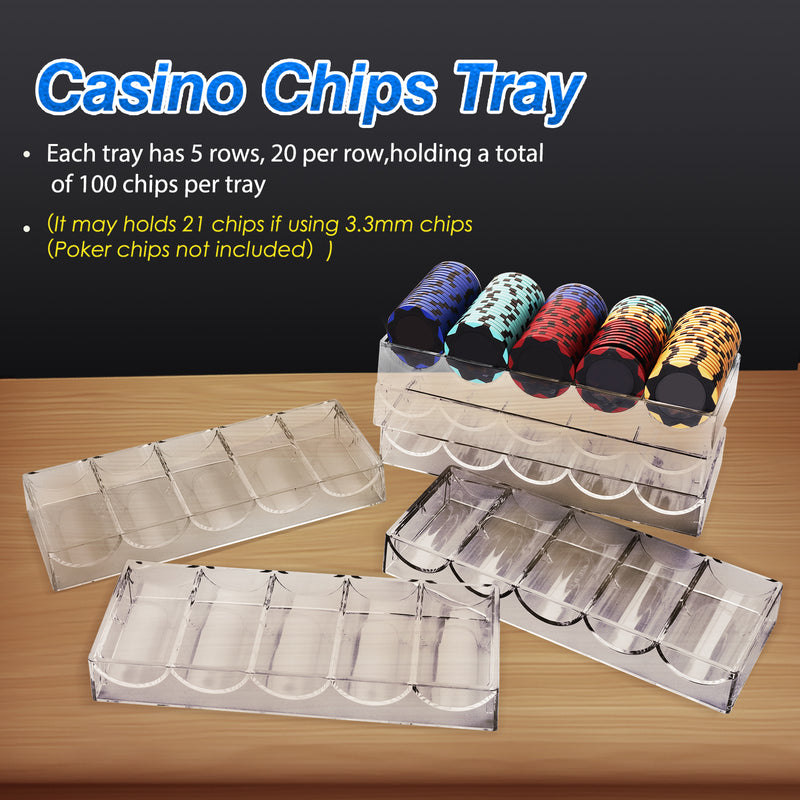 Acrylic Casino Chip Tray, Poker Chip Rack Holds 100 Pieces Chips