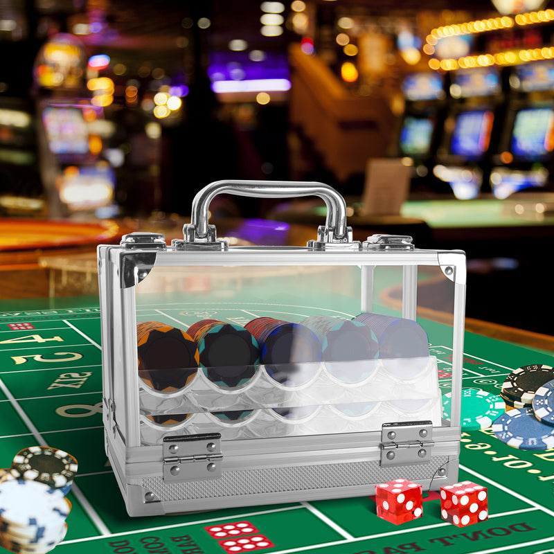 Durable Acrylic Casino Poker Chip Case Portable Carry Box with 6 Poker Chip Trays - Holds 600 Chips