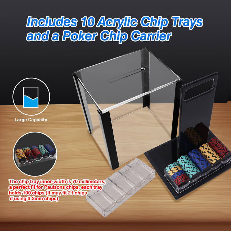 600pcs/1000pcs Poker Chip Cases, Acrylic Poker Chips Carrier with Poker Chip Trays