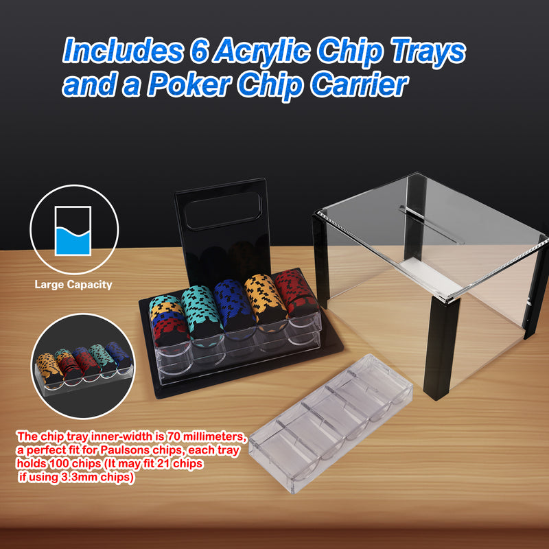 Poker Chip Cases, Casino Grade Acrylic Poker Chips Carrier with Poker Chip Trays - Holds 600/1000 Chips