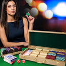 300/500 Counts Oak Casino Poker Chips Carrier, Soild Wood Poker Chip Case