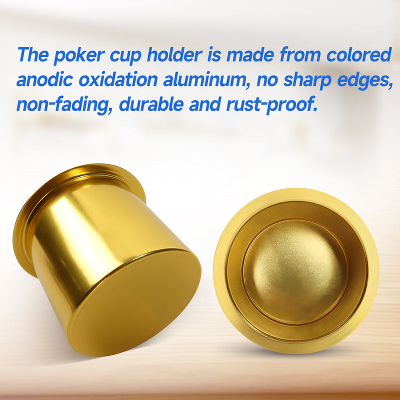 Jumbo Aluminum Drop-in Cup Holders for Casino Poker Tables, Desk, Boats, RV Cars(Gold)
