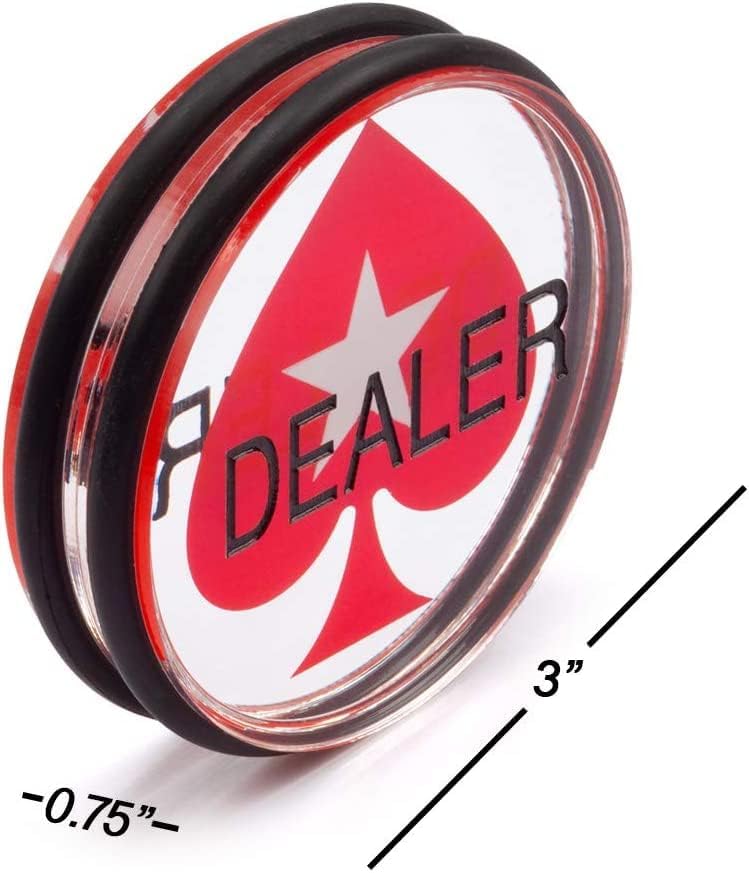 Double-Sided Casino Poker Dealer Puck Button (Black with White & Clear Acrylic)