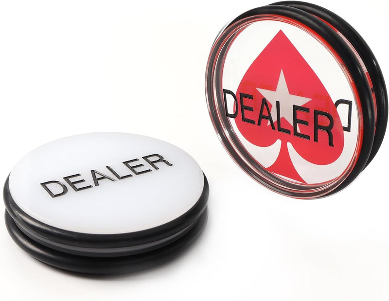 Double-Sided Casino Poker Dealer Puck Button (Black with White & Clear Acrylic)