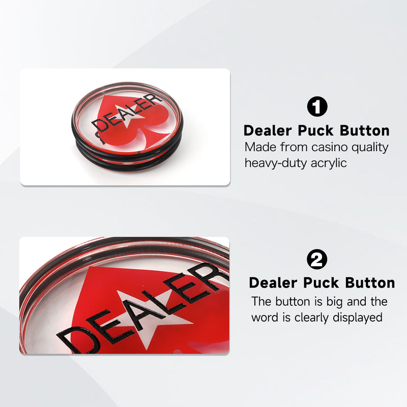 Double-Sided Casino Poker Dealer Puck Button (Black with White & Clear Acrylic)