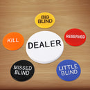 Set of 6 Little Blind, Big Blind, Missed Blind, Kill, Reserved, Dealer Puck Button, Casino Texas Hold'em Poker Button