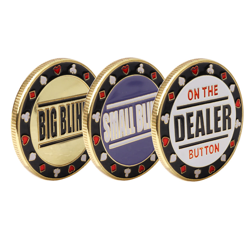 Metal Small Blind, Big Blind, Dealer Puck Buttons - Set of 3 Texas Hold'em Poker Dealer Button Set