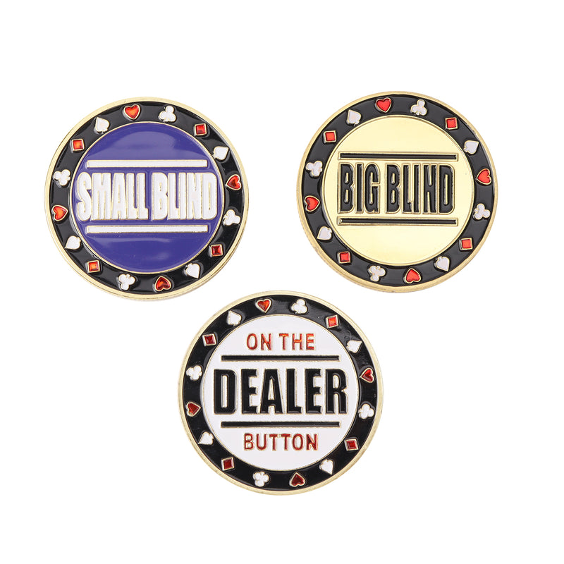 Metal Small Blind, Big Blind, Dealer Puck Buttons - Set of 3 Texas Hold'em Poker Dealer Button Set