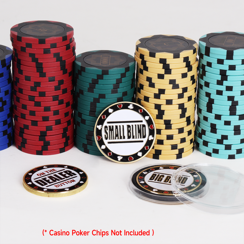 1.5" Metal Small Blind, Big Blind, Dealer Puck Buttons - Set of 3 Poker Dealer Button Set