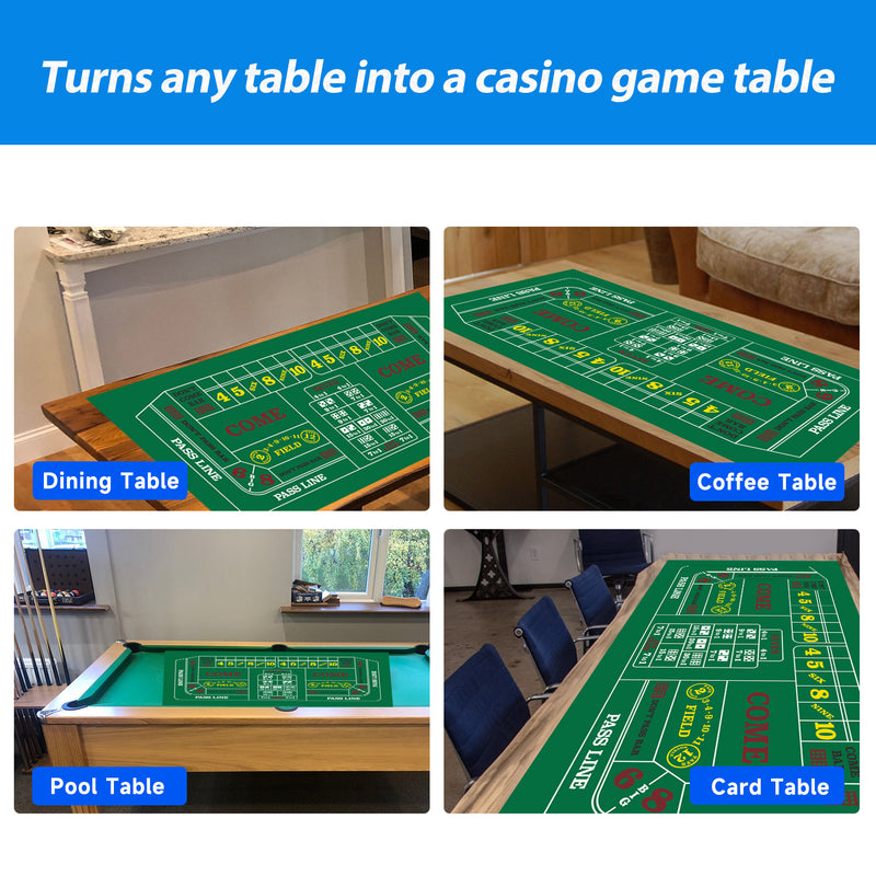 2-Sided 36" x 72" Casino Craps & Blackjack Tabletop Felt Layout Mat