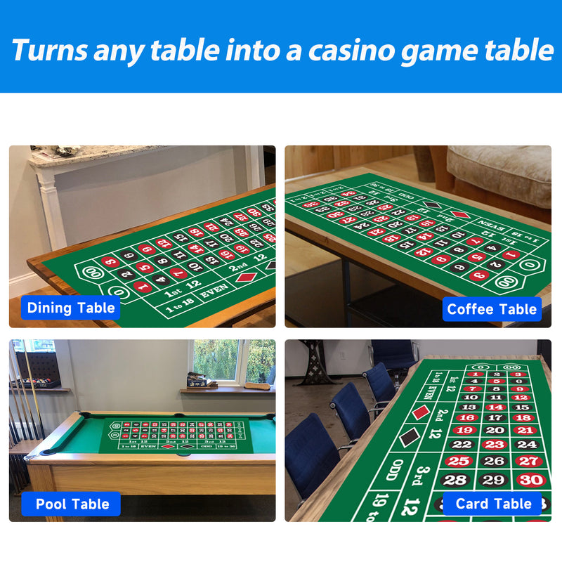 2-Sided 36" x 72" Casino Roulette & Blackjack Tabletop Felt Layout Mat