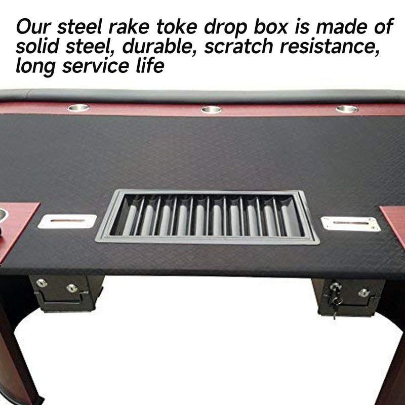 Casino Poker Table Steel Rake Toke Drop Box with Money Bill Slot and Locking Top Plate