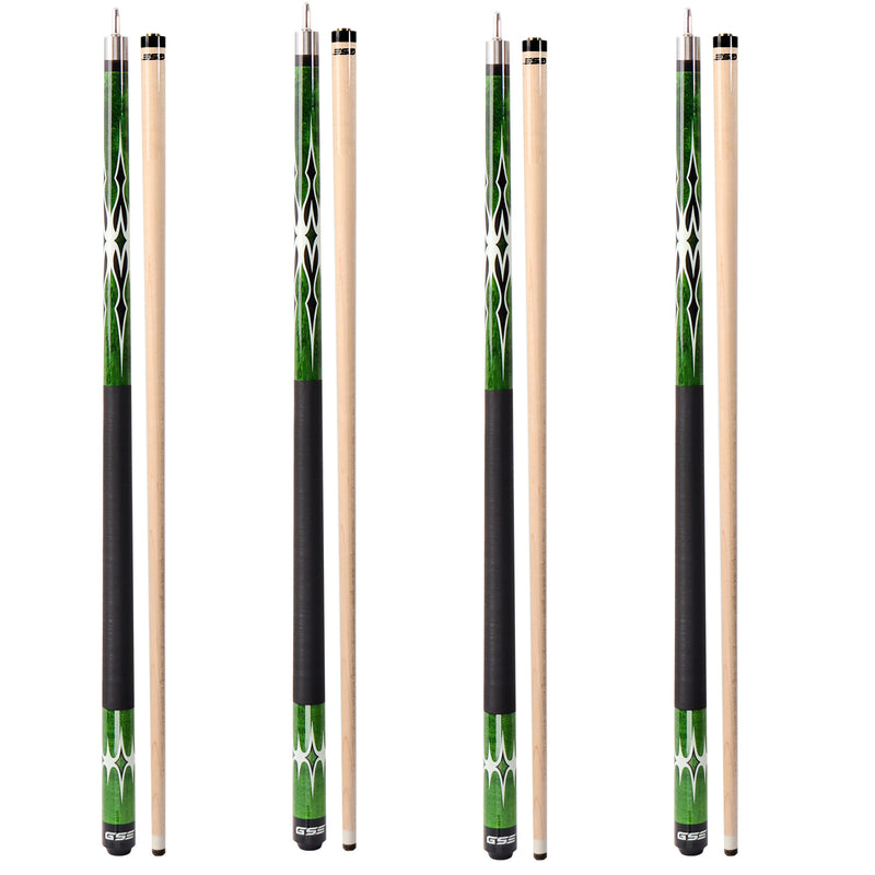 Set of 4 58" Canadian Maple Hardwood Billiard Pool Cue Sticks (Green)
