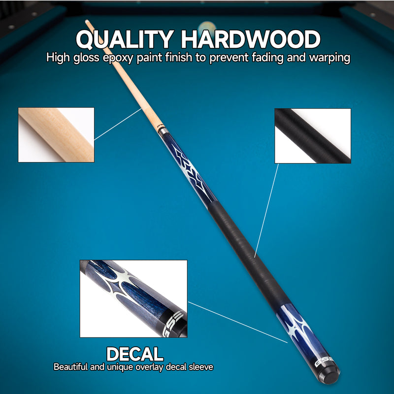 Set of 4 58" Canadian Maple Hardwood Billiard Pool Cue Sticks (Blue)