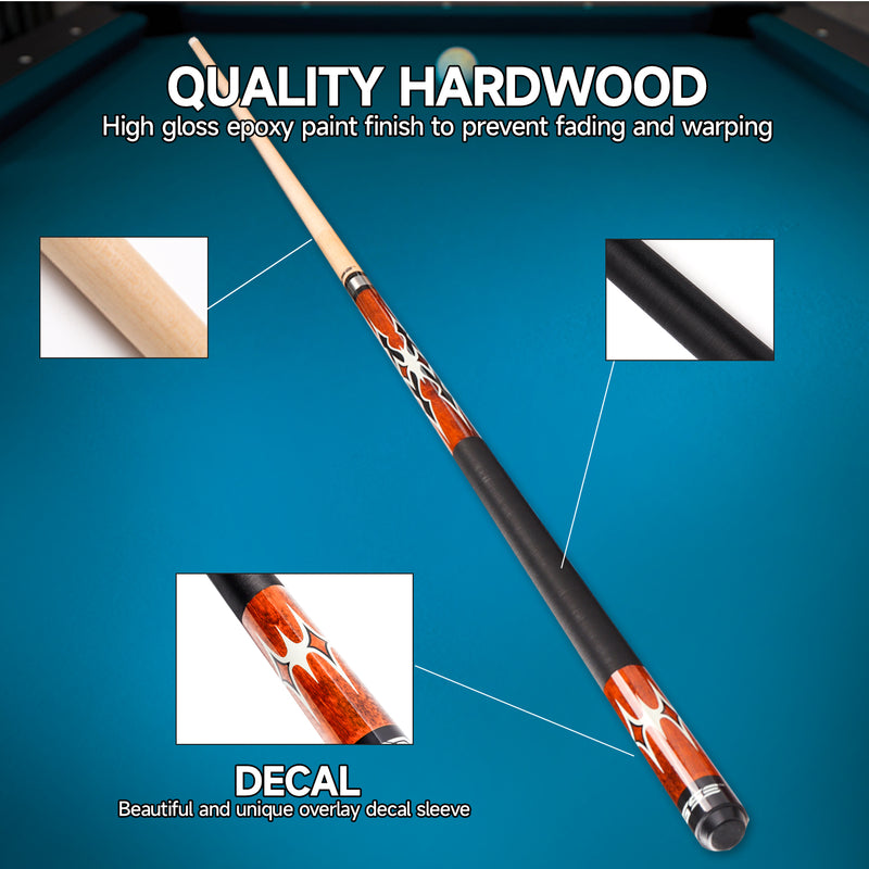 Set of 4 58" Canadian Maple Hardwood Billiard Pool Cue Sticks (Brown)