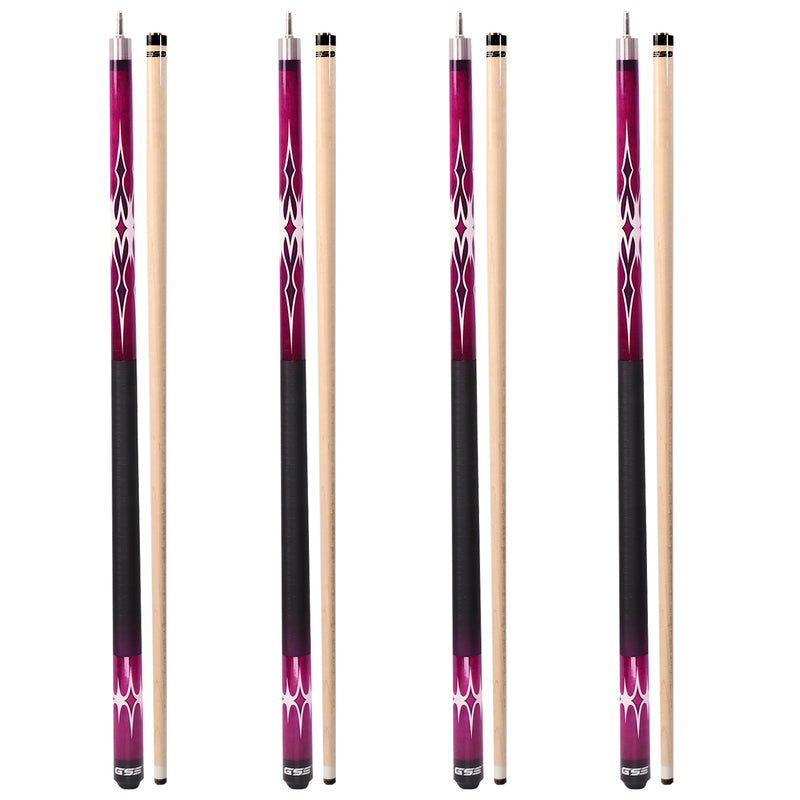 Set of 4 58" Canadian Maple Hardwood Billiard Pool Cue Sticks (Purple)