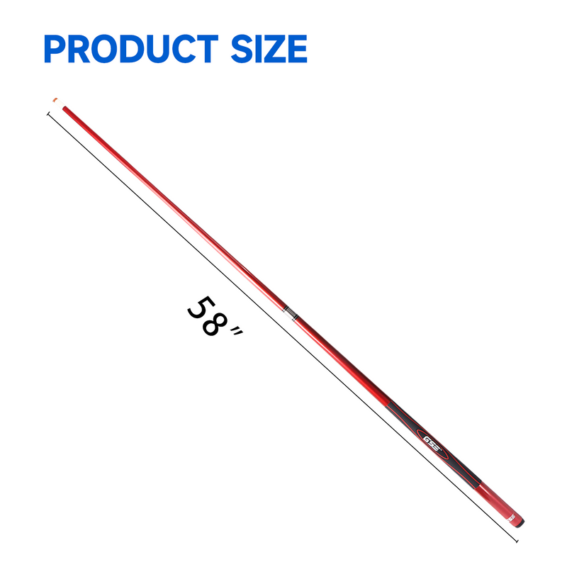 58" 2-Piece Slick Red Fiberglass Graphite Composite Billiard Pool Cue Stick