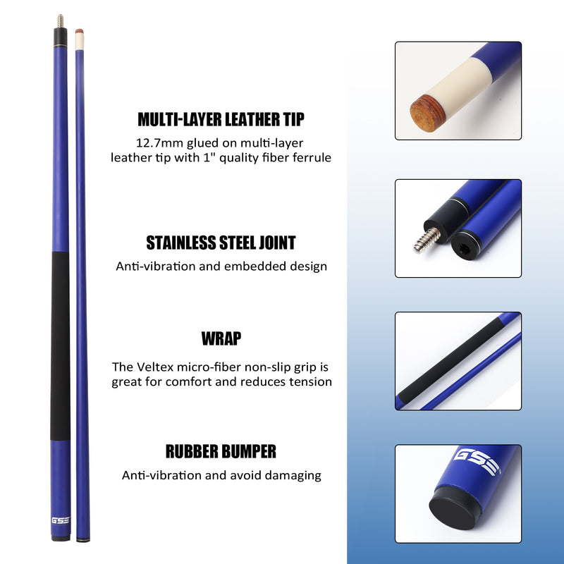 Set of 4 58" Matte Blue Fiberglass Graphite Composite Detachable Billiard Pool Cue Sticks