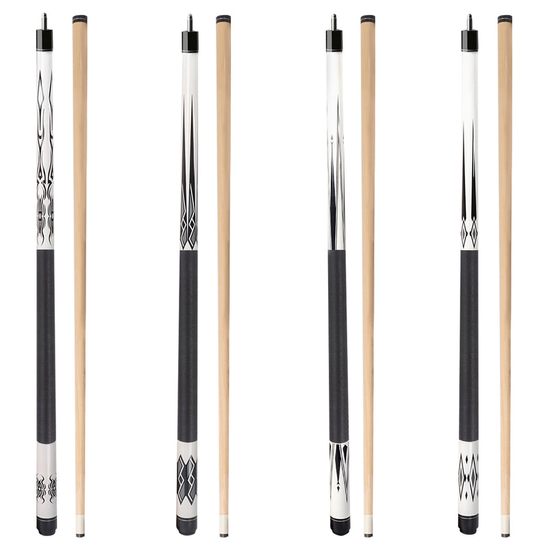 Set of 4 58" Hardwood Maple Detachable Billiard Pool Sticks Set - White