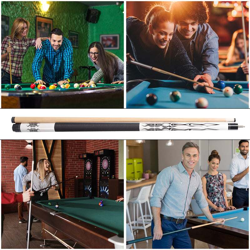 Set of 4 58" 18/19/20/21oz Hardwood Maple Detachable Billiard Pool Sticks Set for Commercial,Bar and House - White