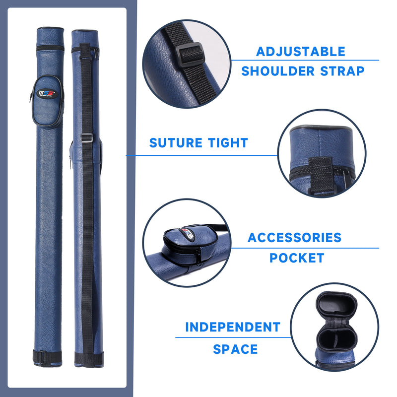 1x1 Hard Leatherette Billiard Pool Cue Stick Carrying Case with Cue Accessories Bag (5 Colors Available)