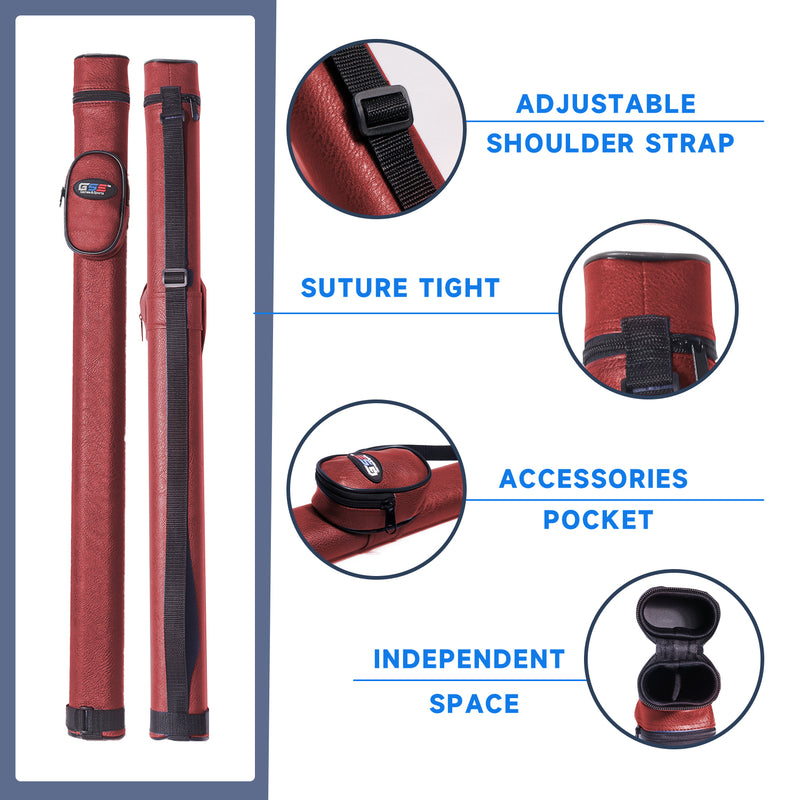 1x1 Hard Leatherette Billiard Pool Cue Stick Carrying Case with Cue Accessories Bag (5 Colors Available)