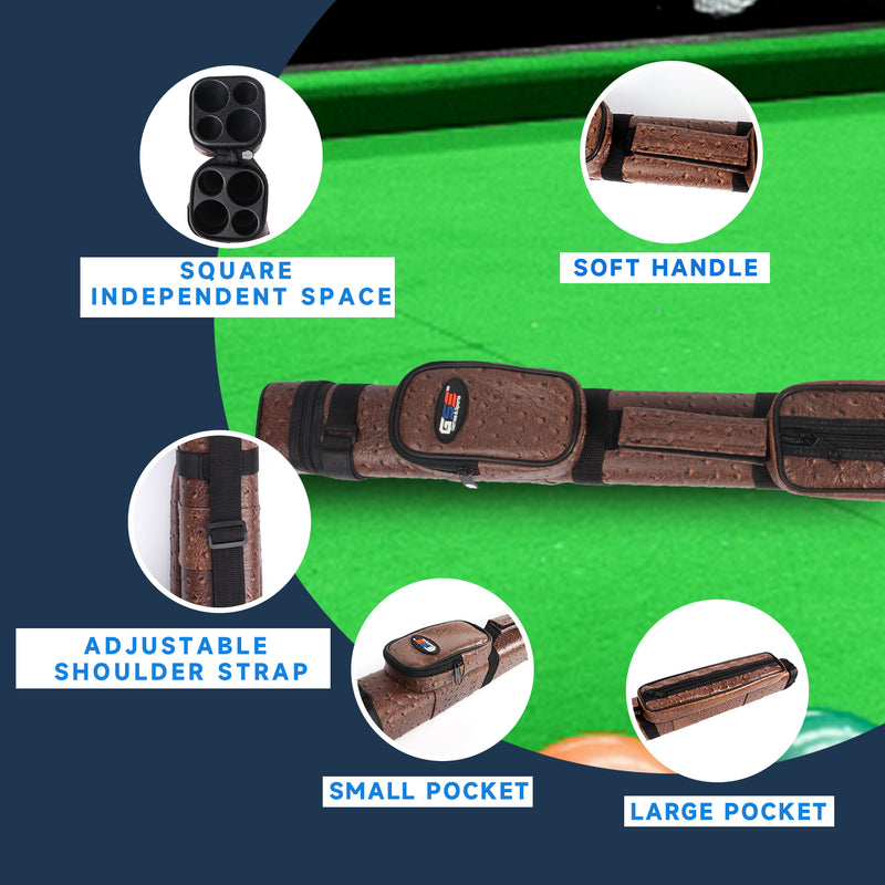 2x2 Hard Square Billiard Pool Cue Stick Carrying Case with Cue Accessories Bag (5 Colors Available)
