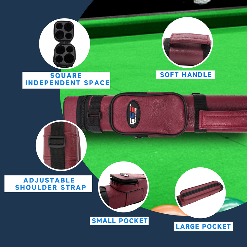 2x2 Hard Square Billiard Pool Cue Stick Carrying Case with Cue Accessories Bag (5 Colors Available)