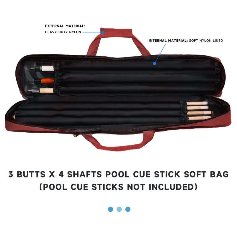 3x4 Heavy-Duty Nylon Pool Cue Stick Soft Carrying Bag