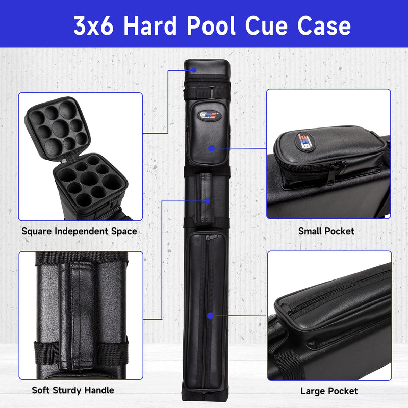 3x6 Square Hard Pool Cue Case, Billiard Stick Carrying Case for 3 Sticks, Billiard Cue Cases