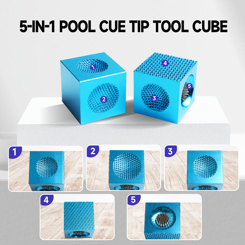 5-in-1 Pool Cue Tip Tool Cube, Billiard Cue Tip Repair Tool