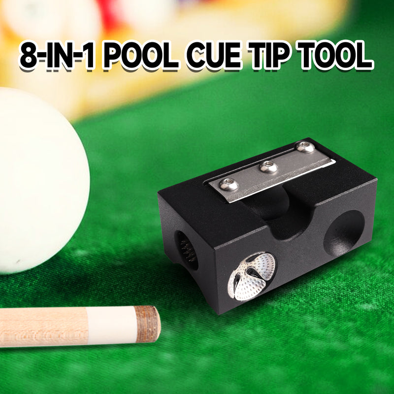 8-in-1 Pool Cue Tip Tool - Scuffer/Shaper/Aerator/Tapper/Trimer/Presser/Cleaner/Radius Slot