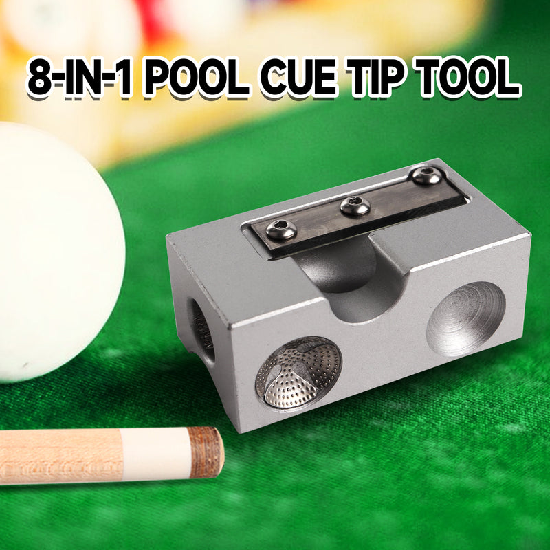 8-in-1 Pool Cue Tip Tool - Scuffer/Shaper/Aerator/Tapper/Trimer/Presser/Cleaner/Radius Slot