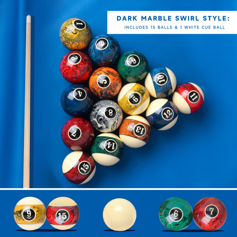 2 1/4" Dark Marble Swirl Billiards Pool Balls Set with Pool Ball Racks Set (3 Colors)