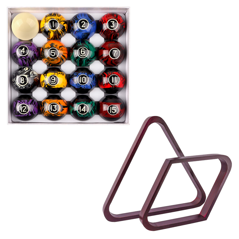 2 1/4" Black Marbelite Swirl Style Billiards Pool Balls Set with Pool Ball Racks Set (3 Colors)