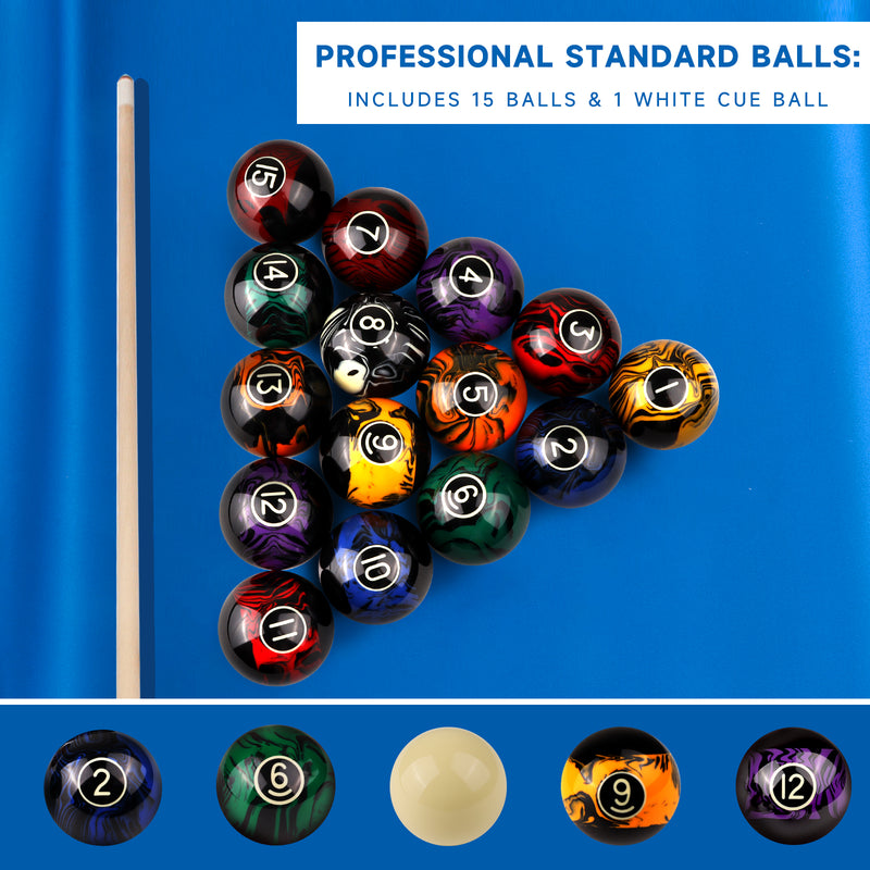 2 1/4" Black Marbelite Swirl Style Billiards Pool Balls Set with Pool Ball Racks Set (3 Colors)